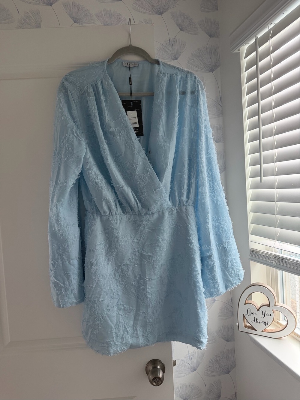 Light Blue Textured Wrap Dress